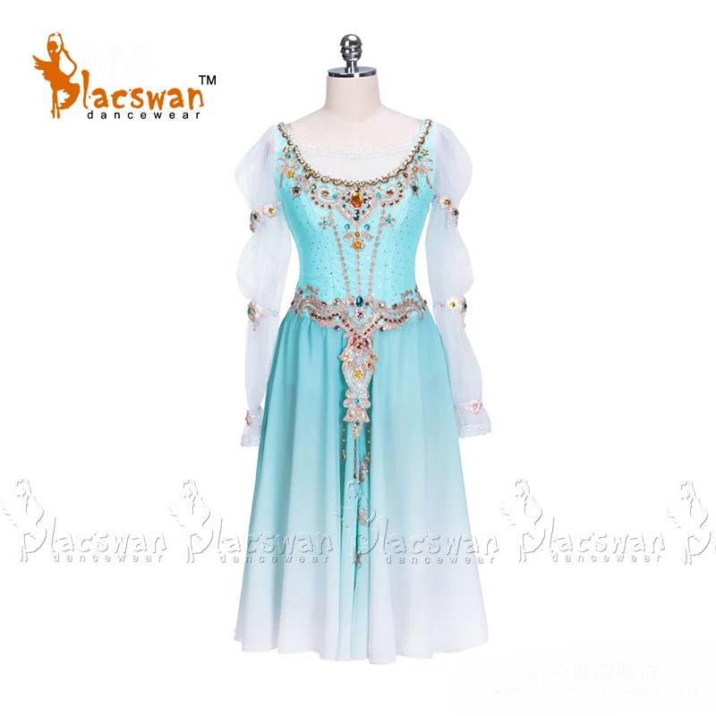 

Blue Ballet Dress Costumes Girls Long Fading Chiffon Ballet Dress Professional Stage Performance Ballet Dress Dancewear BT722