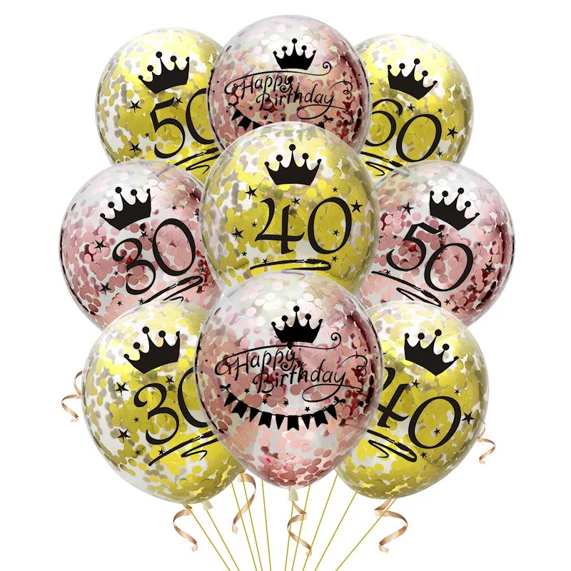 5 шт. конфетти воздушные шары 12 дюймов Латекс Прозрачный День Рождения Надувные Воздушные шары 18 21 30 40 50 юбилей Свадебные украшения