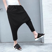 M-XL!Summer personality dark hair stylist casual pants men loose low-end harem pants youth hanging pants nine pants tide