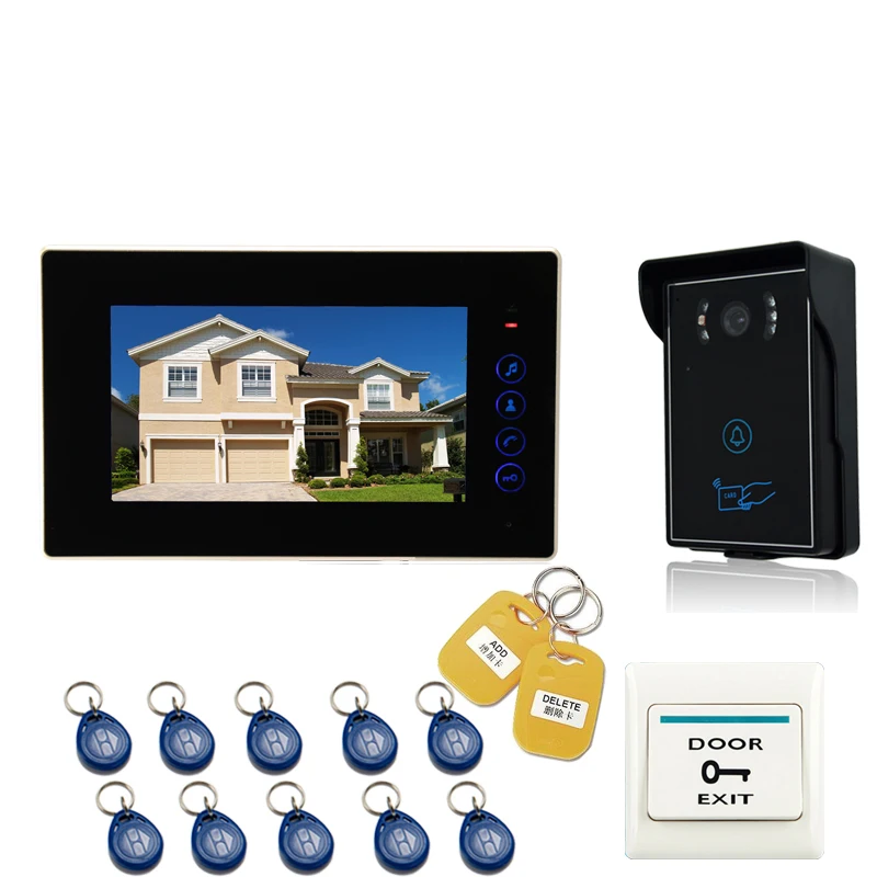 

JEX NEW 7`` LCD TOUCH KEY Video Doorbell Intercom Entry Door Phone System 700TVL Touch Key Waterproof RFID Access Camera