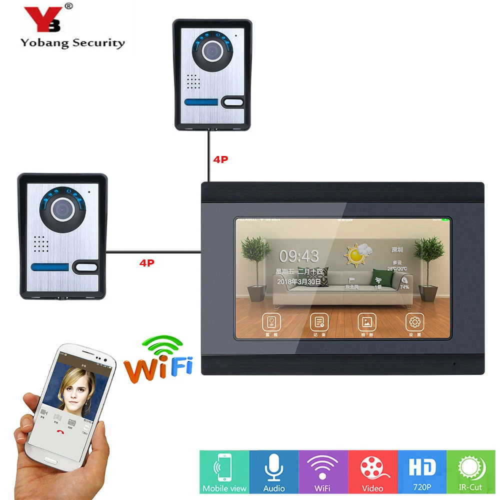 

Yobang Security Wireless APP Remote Control Wifi 7 Inch Monitor RFID Video Intercom Doorbell Entry System 2 Camera 1 Monitor
