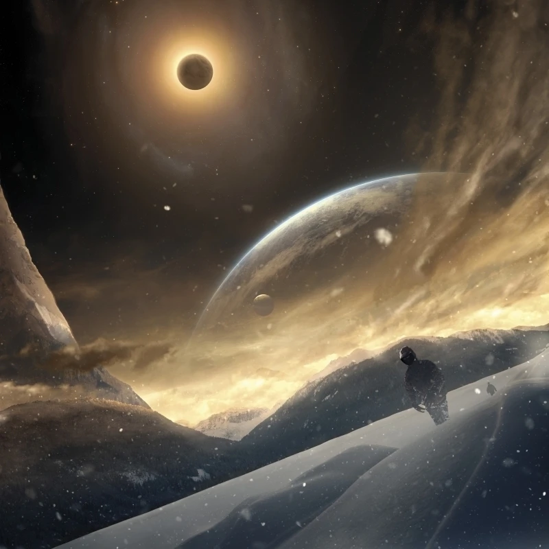 Two persons trying to find their way on an unknown alien planet Poster Print (25 x 31)