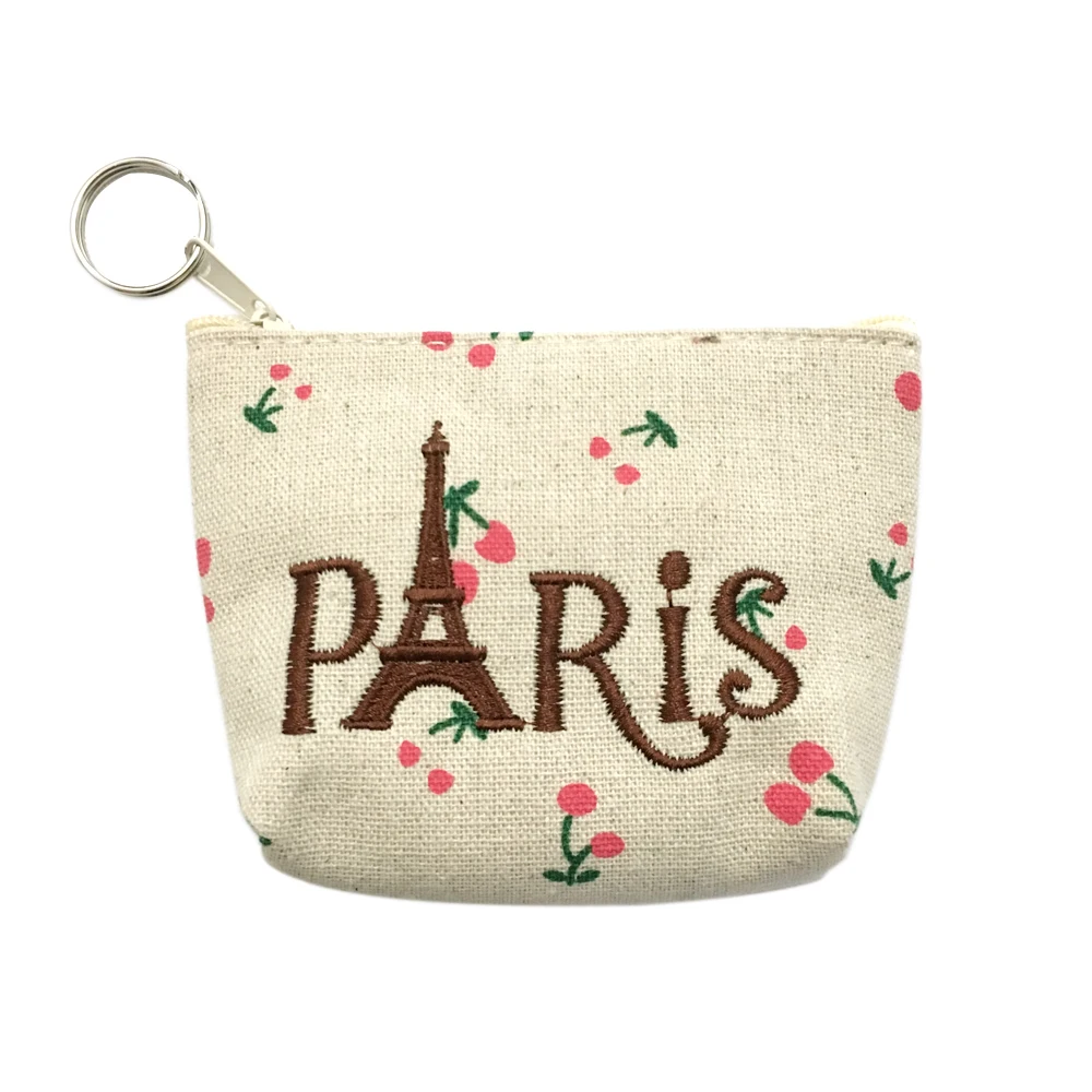 Covans2018 Womens Small Linen fruit pattern Paris Wallets Card Bag Coin Purse keys bag ladies ...