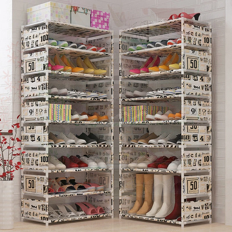 Simple 9 Tiers Nonwoven Shoe Rack Detachable Home Entryway Shoe Storage Cabinet Furniture Adjustable Shoe Organizer Space Saver