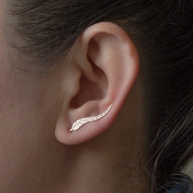 Simple New Fashion Small Alloy Leaves Stud Earrings For Women Femme In Gold Silver Trendy Jewelry 2016