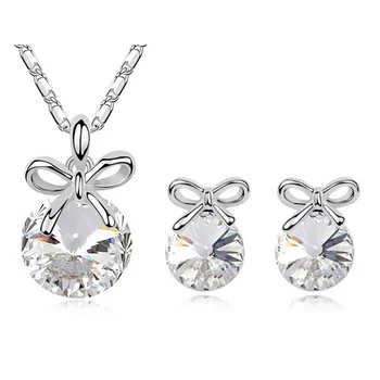 

2016 New Arrival silver plated jewelry Hearts and Arrows Austrian Crystal Earrings Necklace Set Satellite - sweet knot
