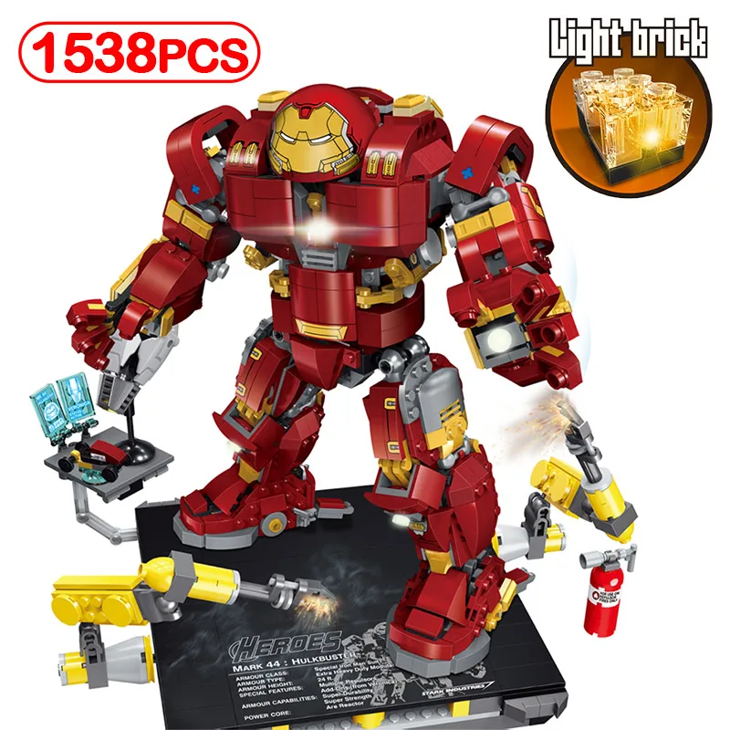 

1538pcs LED Light Brick Super Heros Mech Compatible With LegoINGlys Anti-Hulk Armor Model Building Blocks Toy For Children Gifts