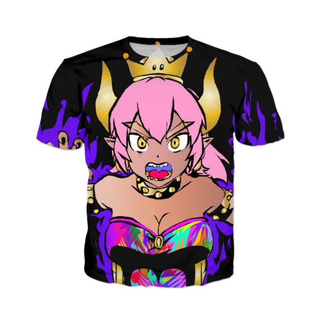 ALMOSUN Bowsette Хэллоуин Девушка Crewneck 3D по всей поверхности печати футболки хипстер летняя уличная одежда футболка для мужчин женская одежда размер США