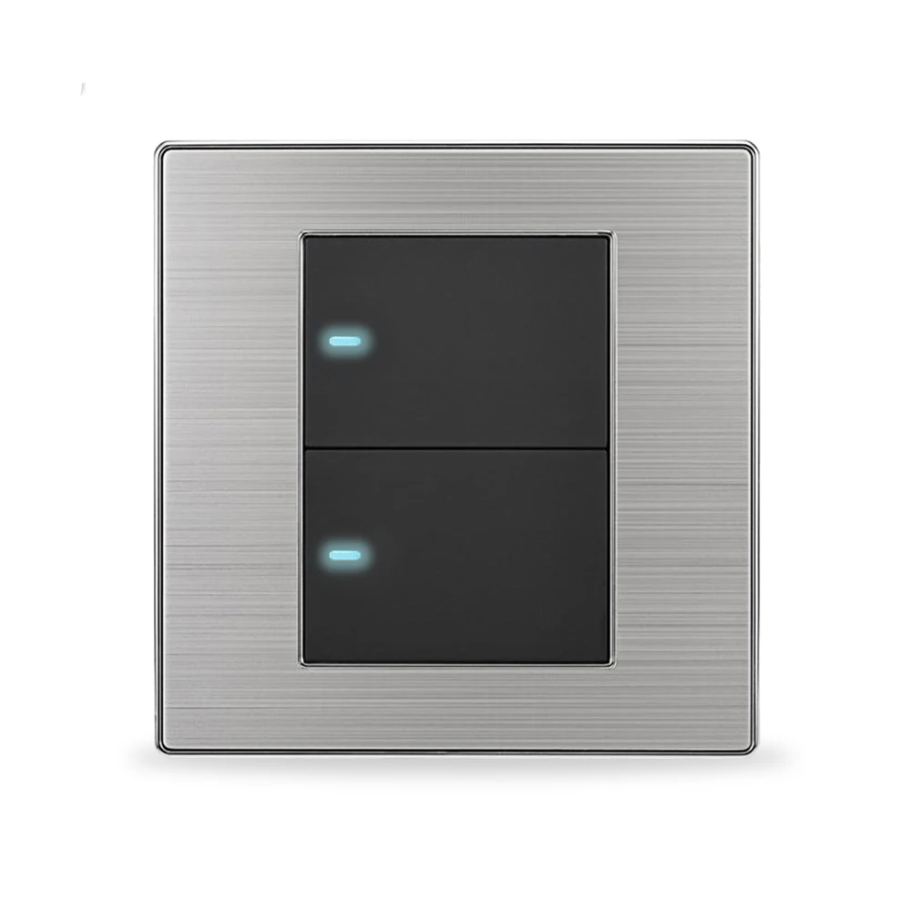 UK 2 gang 1 Way Luxury LED Light Switch Push Button Wall Switches Satin