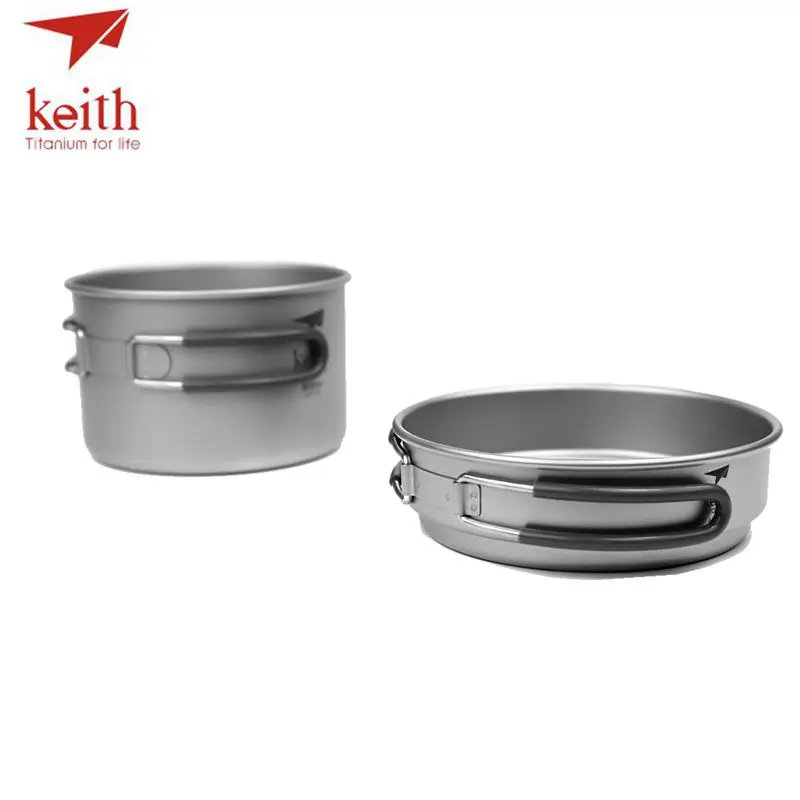 Keith 2 IN1 titanio 400 ml pan 800 ml pot tazones con mango plegable Cook set ultraligero camping picnic utensilios de cocina utensilio ti6012