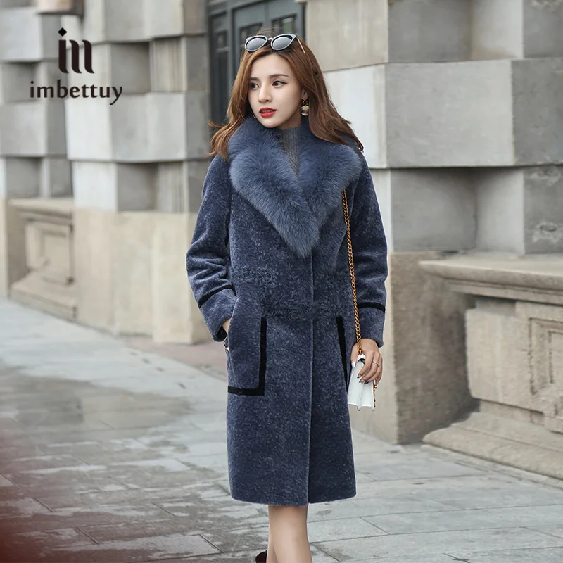 IMBETTUY Women's Winter Sam Tick Warm Long Natural Genuine Real Wool Lamb Fur Coats/Jacket with