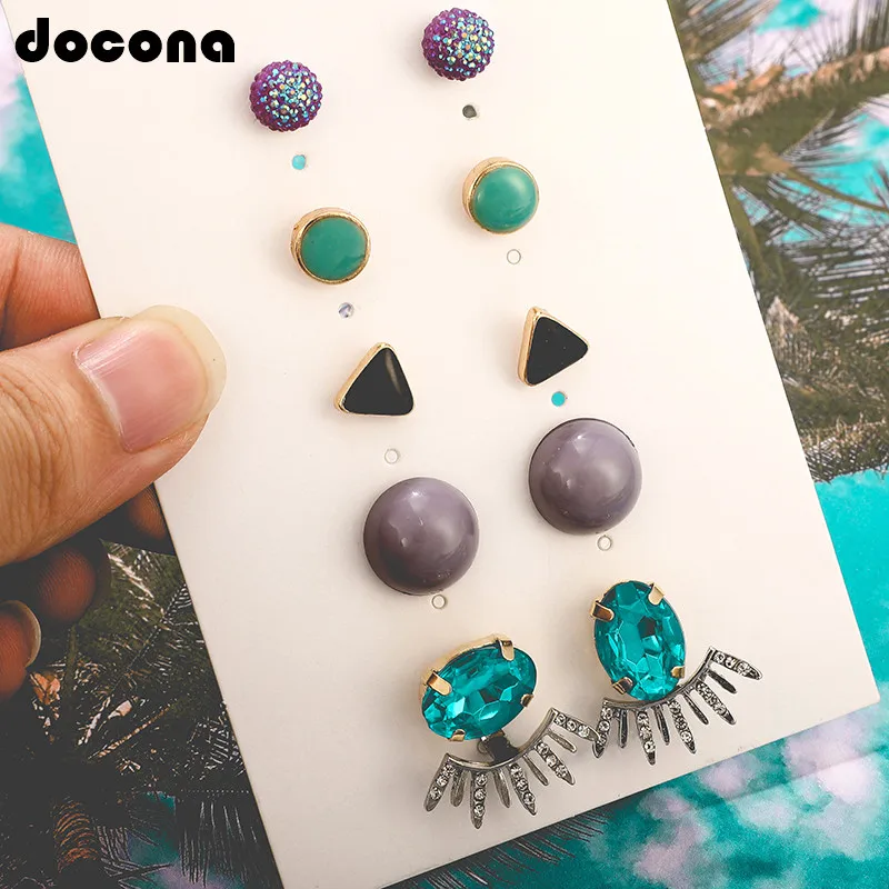 

Docona Colorful Geometric Stone Crystal Blue Gem Piercing Stud Earring Set for Women Punk Boho Party Wedding Jewelry Gift 8136