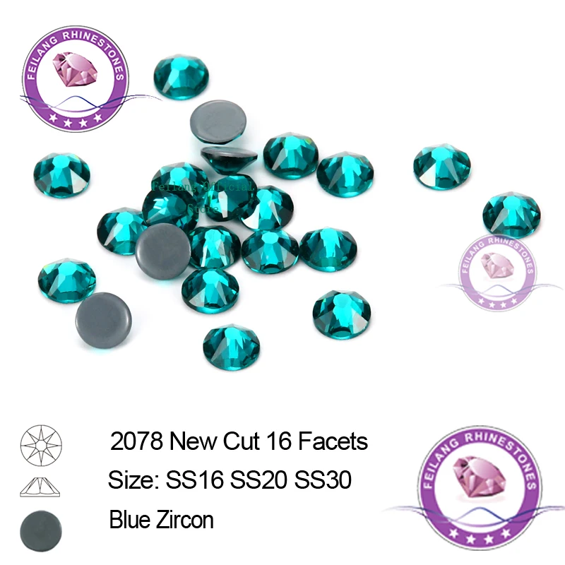 Стразы SS16 SS20 Blue Zircom с 16 гранями стразы плоским основанием для одежды платьев