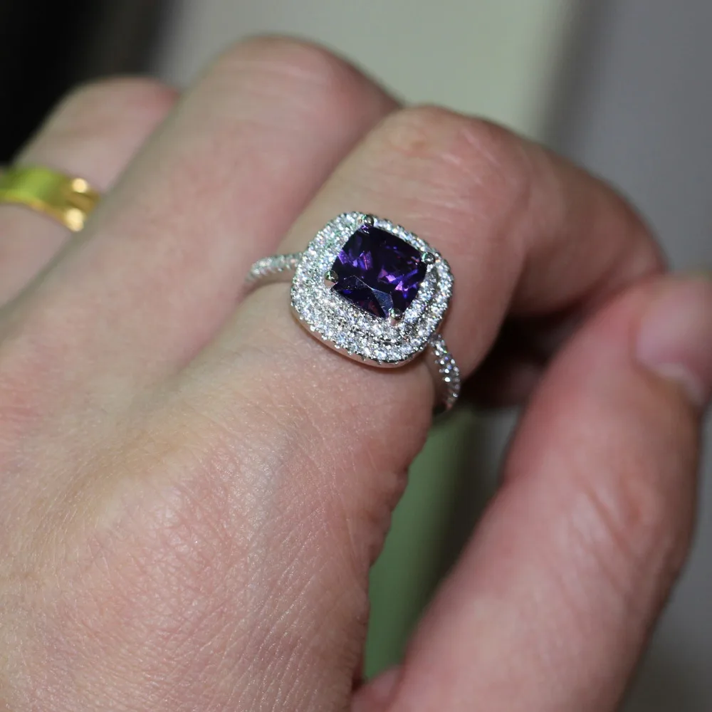 Choucong 3ct фиолетовый 5A циркон камень 925 пробы серебро Женское Обручальное кольцо Размер США 5-11 подарок