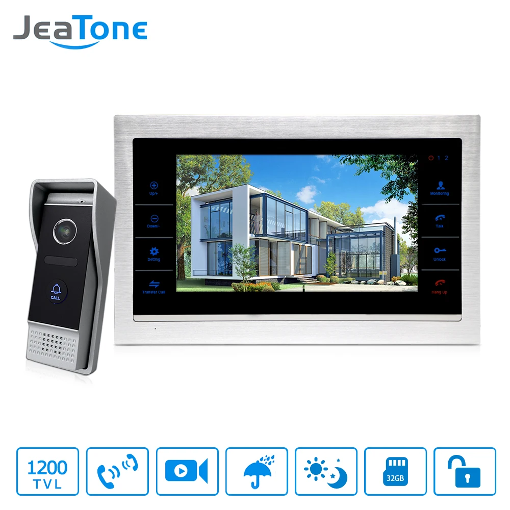 JeaTone 10\ TFT Wired Door Phone Doorbell Intercom Monitor 2.8MM Lens 1200TVL Camera 1V1 Kit For Private House Free Warranty