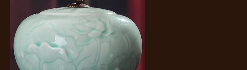 Цзиндэчжэнь Селадон Керамика Чай банку запечатанные Caddy тиснением изысканный резервуар с Медь кольцо Fine Симпатичные гладкие jar