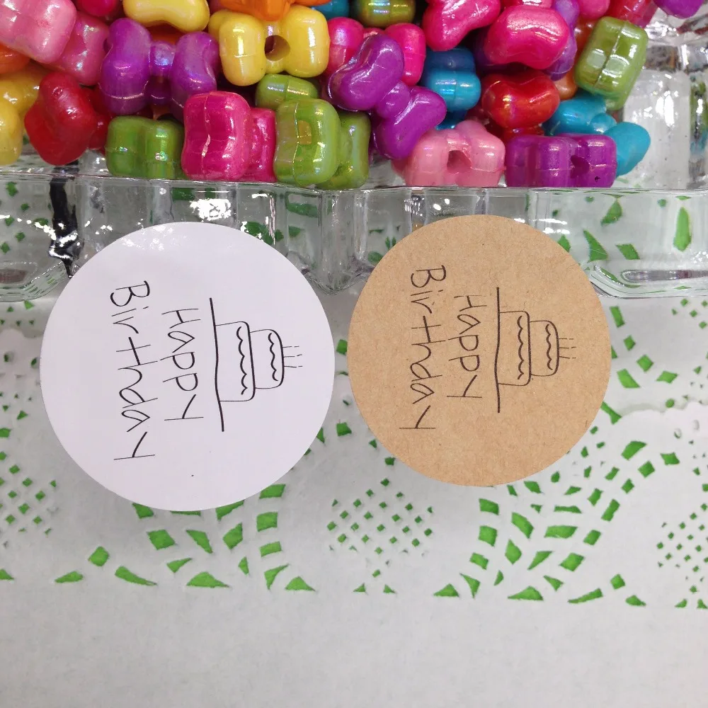

100pcs/lot happy birthday Kraft Sticker For Diy Hand Made Gift Cake Candy Paper Tags Self Adhesive Stickers Label