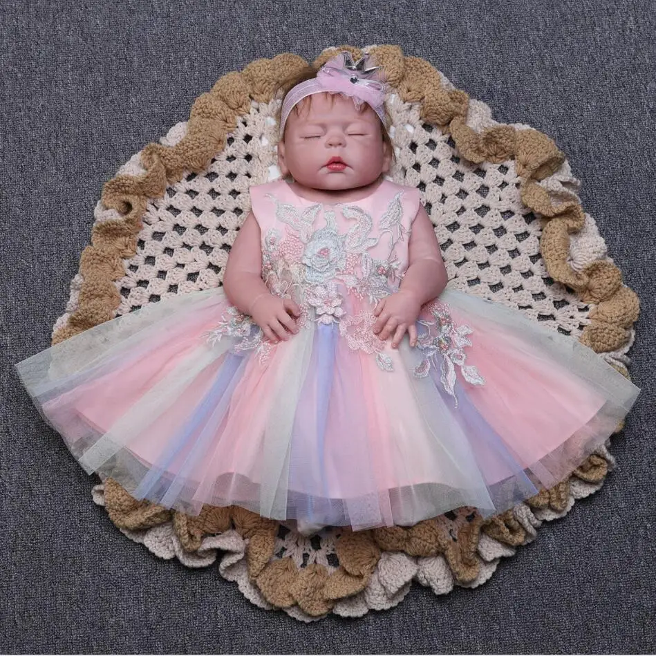 

2PCs per Set Baby Girl Colorful Tutu Party Dress Infant Girl Photo Prop Embroidery Princess Dress Crown Headband 0-24Months