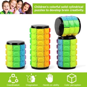 New 3d Rotate Slide Babylon Tower Stress Cube Puzzle Toy Cube Kids Adult Color Cylinder Sliding Puzzle Sensory Toy 1