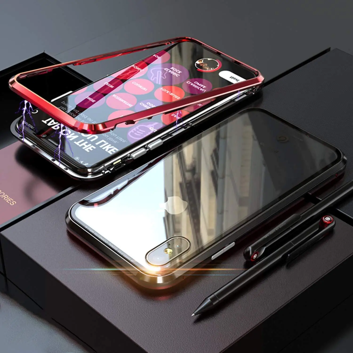 For iPhone X Magnetic Cases Absorption Metal Frame 360 Protective Glass iphone XR Skin Covers for 6s Cover |