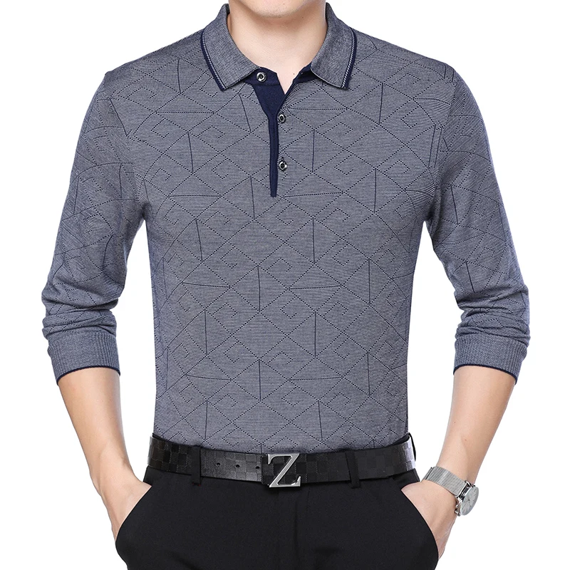 

New autumn 2018 male plaid long sleeve sweater mens casual turn-down collar knit shirt free shipping