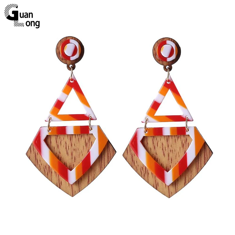 

GUANLONG Classic Drop Resin Earrings for Women Big Long Geometric Acrylic Ethnic Earings Fashion Elegant Wood Dangling Earring