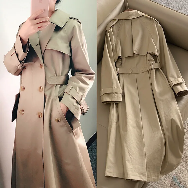 Windbreaker female long section over the knee Korean version 2019 autumn new waist slim double-breasted coat coat tide Windbreaker female long section over the knee Korean version 2019 autumn new waist slim double-breasted coat coat tide