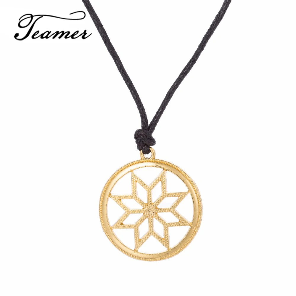 

Teamer solar circle stones and crystals Alatir protection amulets Slavic Pendant Alatyr shield rope chain woman/men jewery