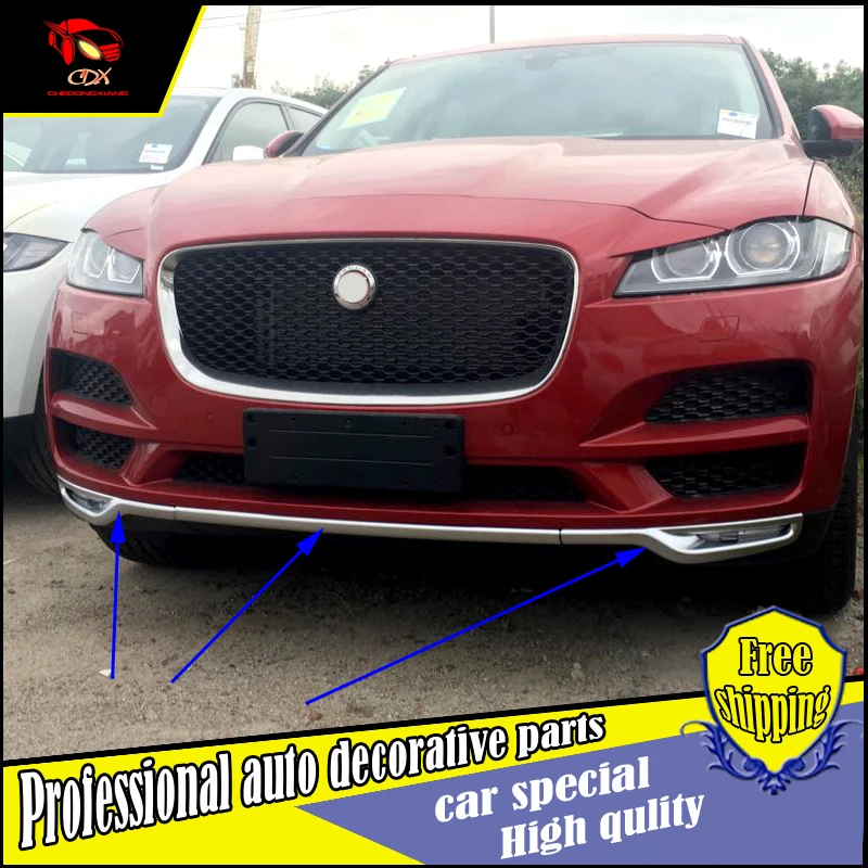 

Car-styling bumper cover trim For Jaguar F-PACE 2016 ABS chrome front head bumper decorative bar sticker accessory moulding trim