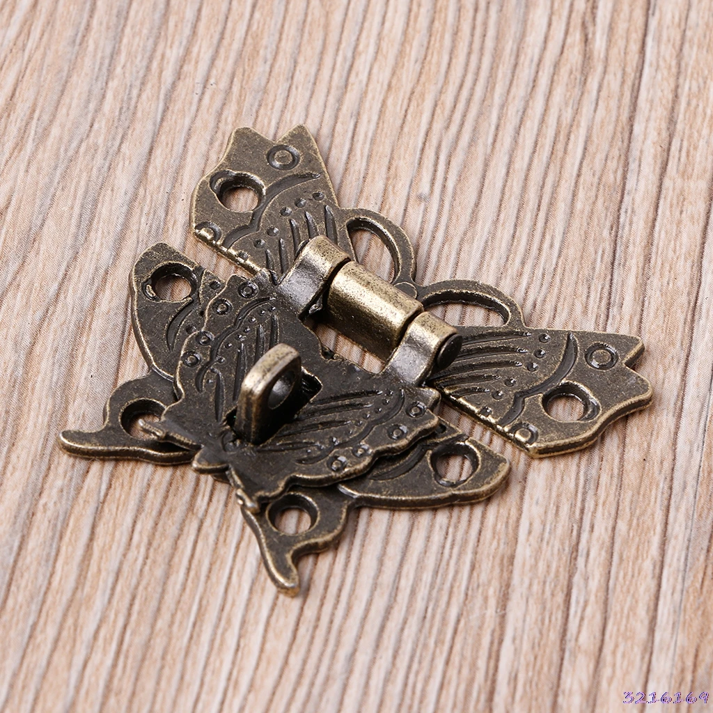 Retro Vintage Butterfly Latch Hasp Wooden Jewelry Box Case Lock Pad