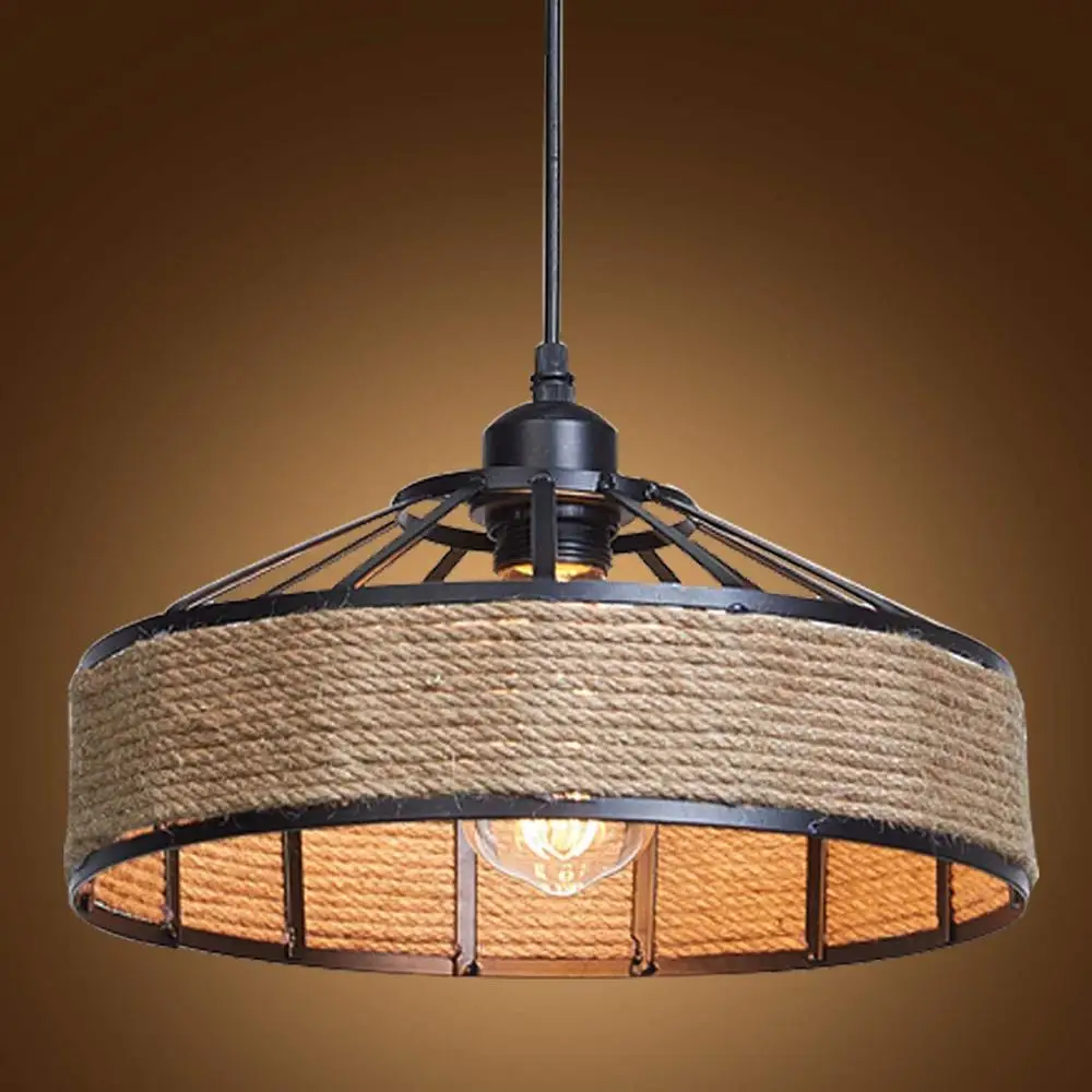 E26 Vintage Industrial Hemp Rope Pendant Light Edison Ceiling Lamp Chandelier 