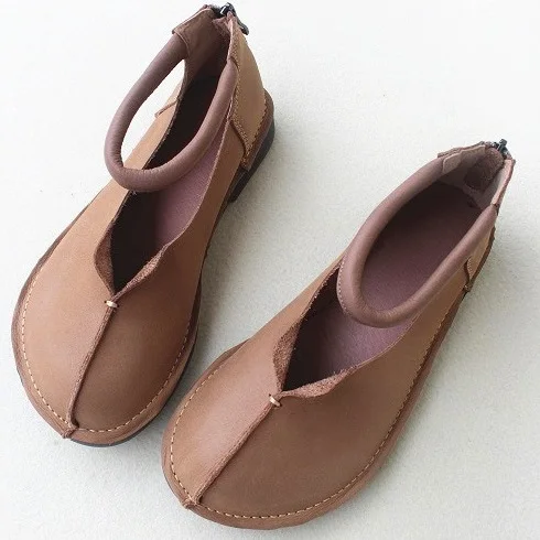 Careaymade-Новинка г. Женская обувь из натуральной кожи Mori оригинальная обувь ручной работы на плоской подошве с молнией сзади - Цвет: Khaki