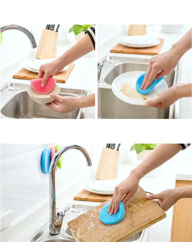 

Silicone Dishes Washing Brush Scrubber Mug Pad Heat Proof Mat Kitchen Cleaner Soft Antibacterial Cleaning Brush