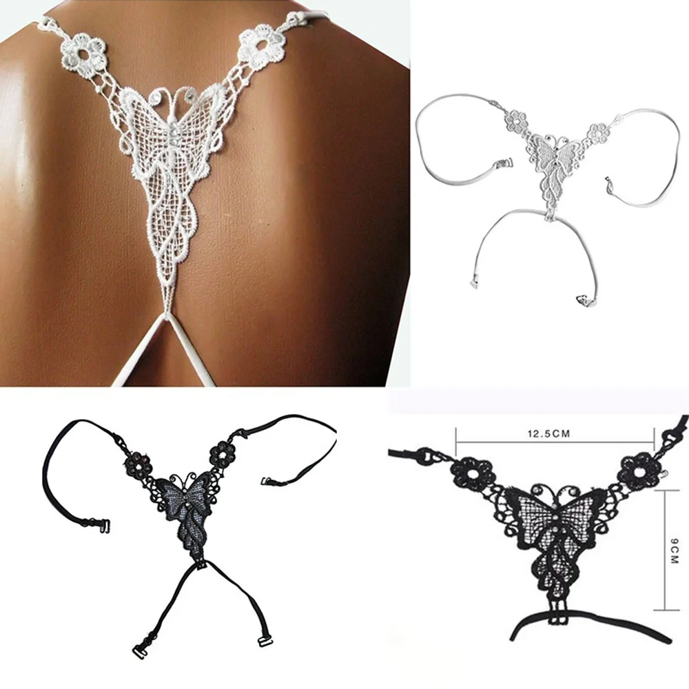 

Sexy Women Lady Rhinestone Underwear Cross Back Butterfly Flower Adjustable Strapless Bra Belt Elastic Shoulder Straps