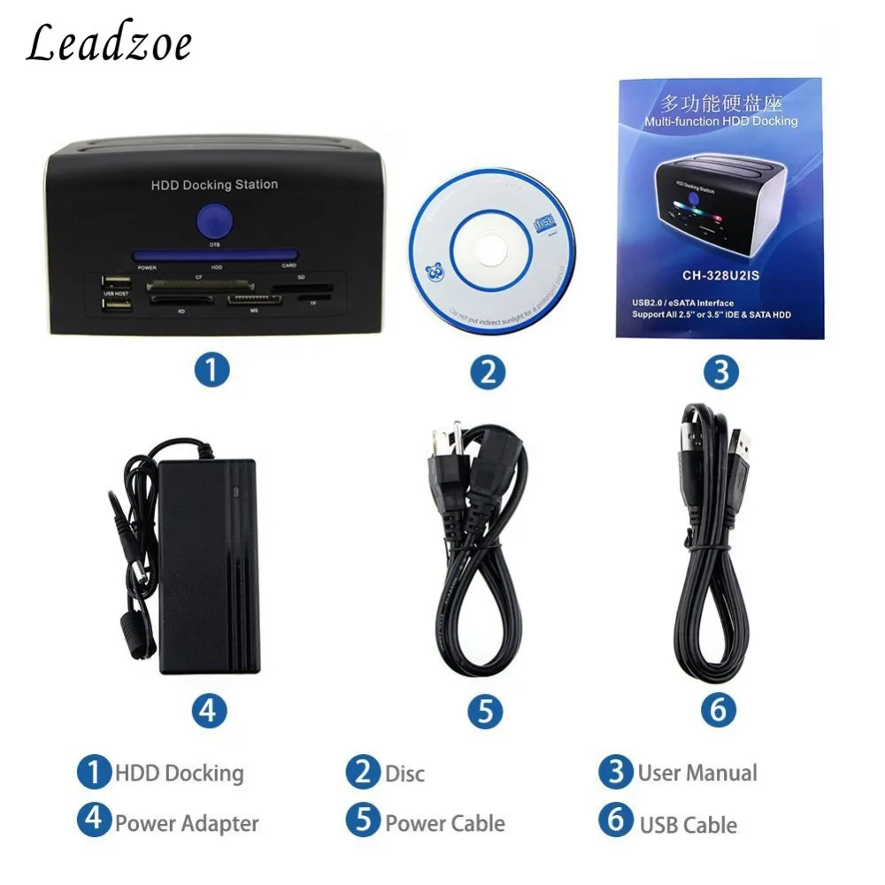 Leadzoe USB 2 0 Многофункциональный 5 &quot3 5&quot SATA IDE HDD док станция корпус двойной отсек