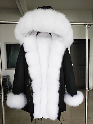 Бренд, новинка, длинная камуфляжная зимняя куртка, женская верхняя одежда, толстые парки, натуральный Лисий мех, пальто с воротником, с капюшоном, pelliccia - Цвет: color 11 fox fur