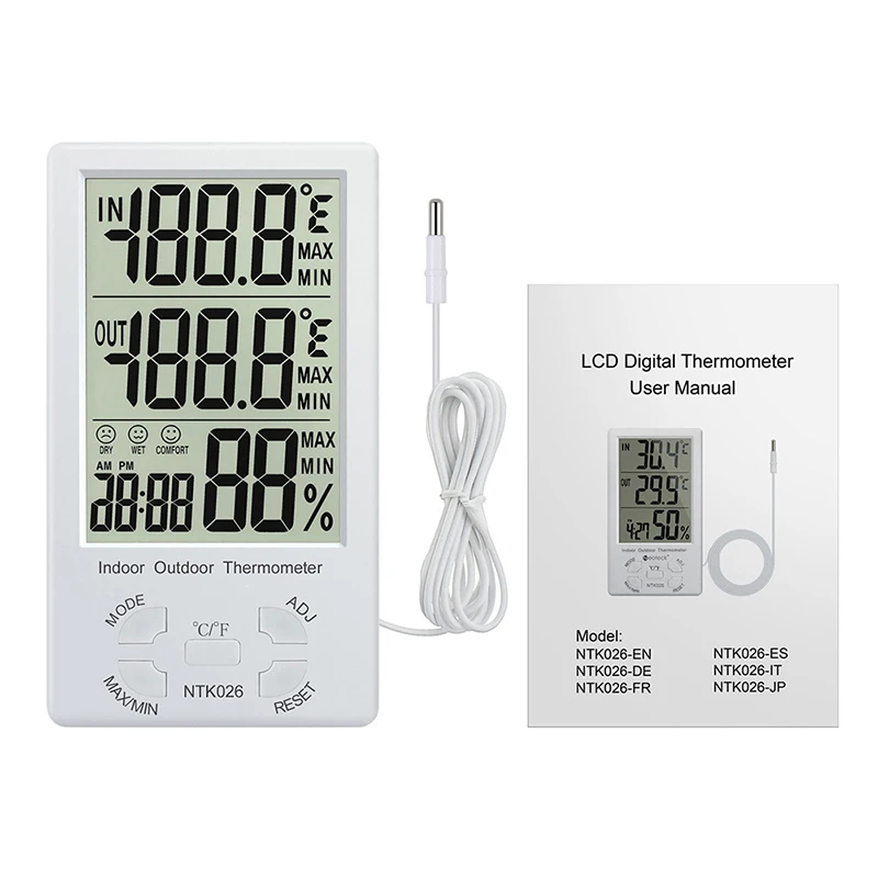 New LCD Digital Weather Station Thermometer Hygrometer In/Out Temperature Meter Indoor Humidity Meter with Temperature Sensor