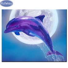 KUFWKEY 5d головоломка в виде дельфина глянцевые краски на заказ, алмазная картина Полная площадь круглые резиновые «Алмазы» вышивка мозаика фото N415