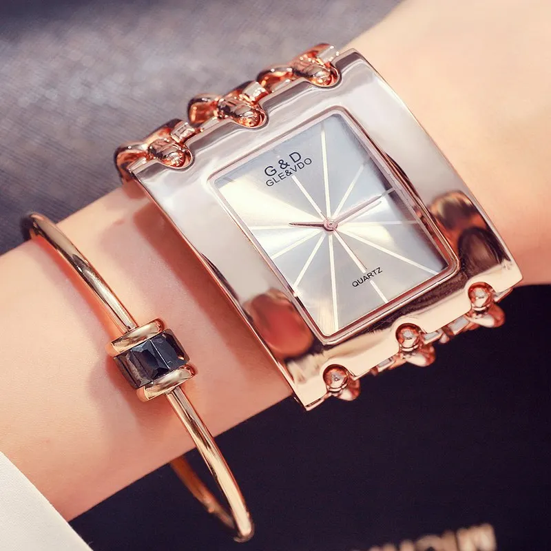 Новинка, модные золотые женские наручные часы с цепочкой из нержавеющей стали, кварцевые часы - Цвет: Розовый