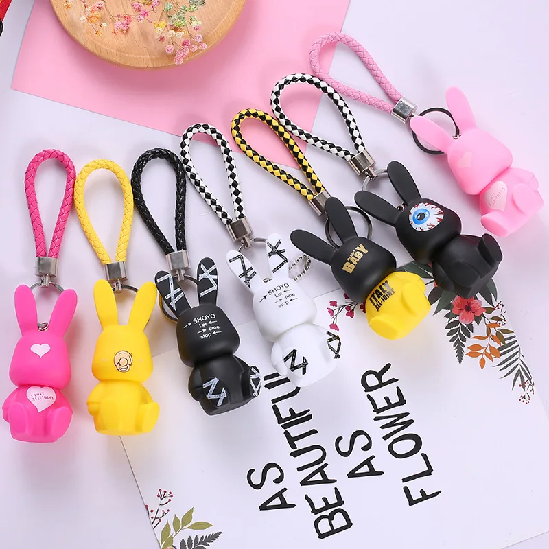 

Cartoon Cute Rabbit Fur Ball Pom Pom Keychain on bag Charm Pendant Bells Key Chains Holder Kids Toy Gift Key Ring car