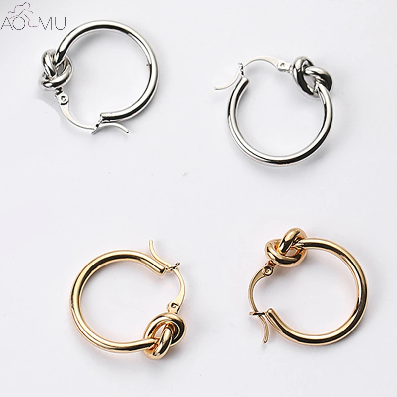 

AOMU Unique Knotted Small Hoop Earrings for Women Girl Simple Cute Round Fashion Brincos Oorbellen Jewelry Christmas Gifts