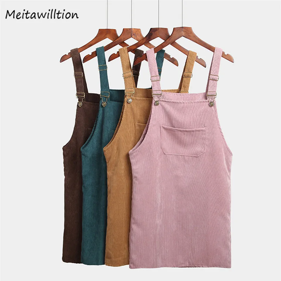

2019 Summer Spring Women Casual Pockets Suspender Skirt Ladies Corduroy Sleeveless Overalls Skirts Korean Fashion Women Clothing