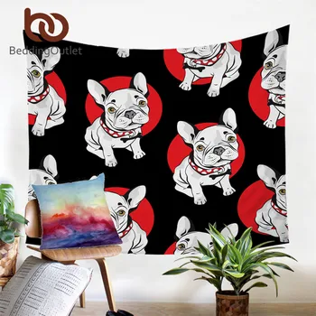 

BeddingOutlet Bulldog Tapestry Cartoon Wall Hanging Black and Red For Kids Bed Sheet Dog Printed Bedclothes 130x150 Beach Mat