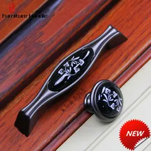 96mm retro style gun color kitchen cabinet cupboard door handles black ceramic drawer tv cabinet dresser knobs pulls 3.75″