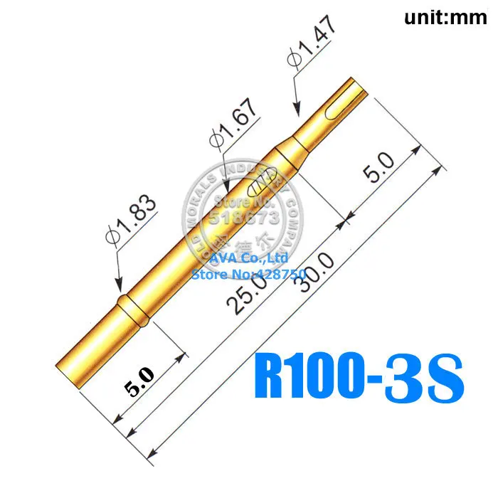 100 шт. R100-3S Пробник Pogo контактный разъем подходит P100 серии