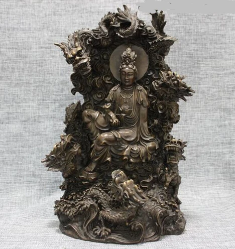 

bi001752 Tibet Pure purple bronze five dragons on Buddism Kwan-yin godness Bodhisattva