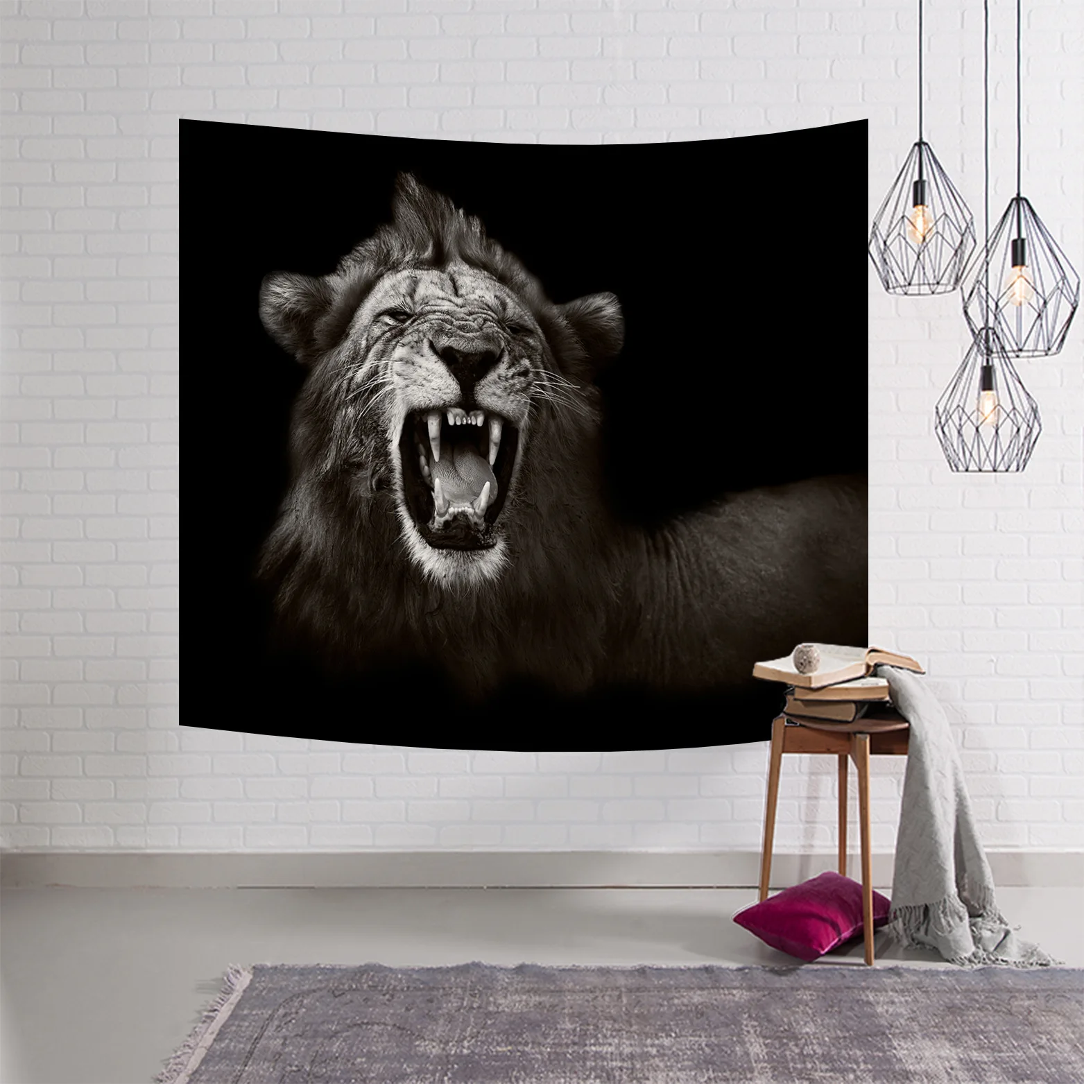 Geometry Tapestry Animal Tiger cloth Wall Hanging Beach Round 3d Animal Lion Tapestry decorative blanket 150x130 Bedroom Large - Цвет: R