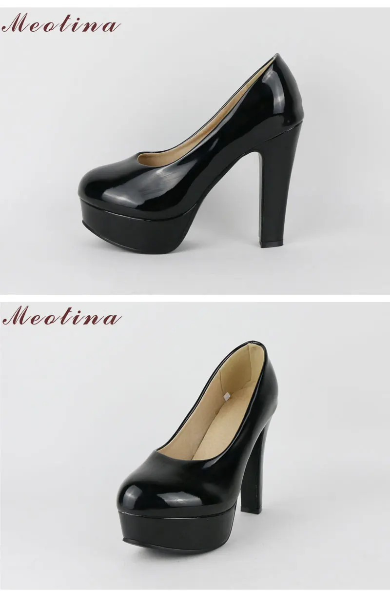 Meotina/Женская обувь Туфли-лодочки на высоком каблуке размера плюс 45, 46 обувь на платформе вечерние туфли-лодочки без шнуровки с круглым носком черного, розового цвета; zapatos mujer tacon