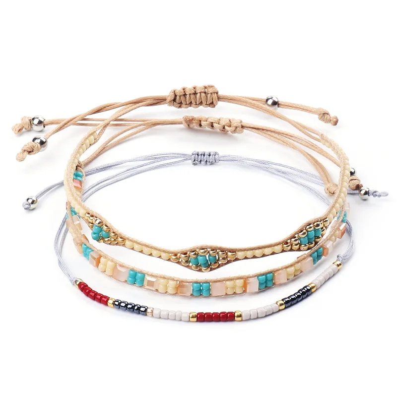 

3pcs/set Boho Beaded Bracelet Hand Braided Small Beads Thin Bracelets For Women Bohemia Style DIY Woven Fashion Jewelry