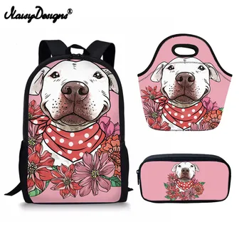 

3Pcs set Backpack Childrens Kids Puppy Bulldog Terrier Printing Schoolbag Feminine Book Bag Children Kawaii Bagpack Pencil Bag